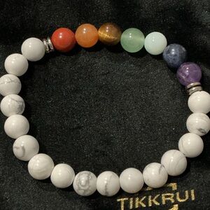 White Howlite Chakra Bead Bracelet with Multicolor Gem Accents